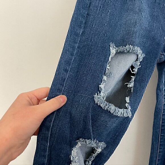 FASHION NOVA Needing Something Jeans Dark Denim Ripped High Waisted Skinny 15 16 - Picture 11 of 12